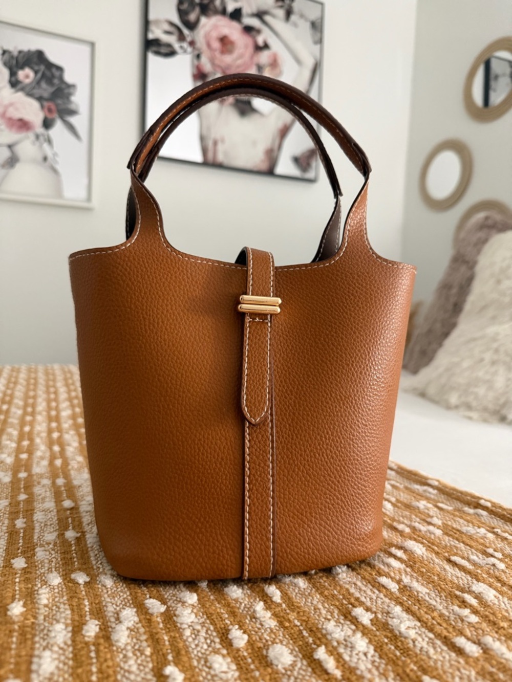 a new day Cognac Brown Mini Tote with Gold-Tone Accent